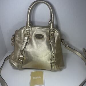Michael Kors Gold Leather Medium Shoulder Hand Bag Crossbody Strap Purse Flaws